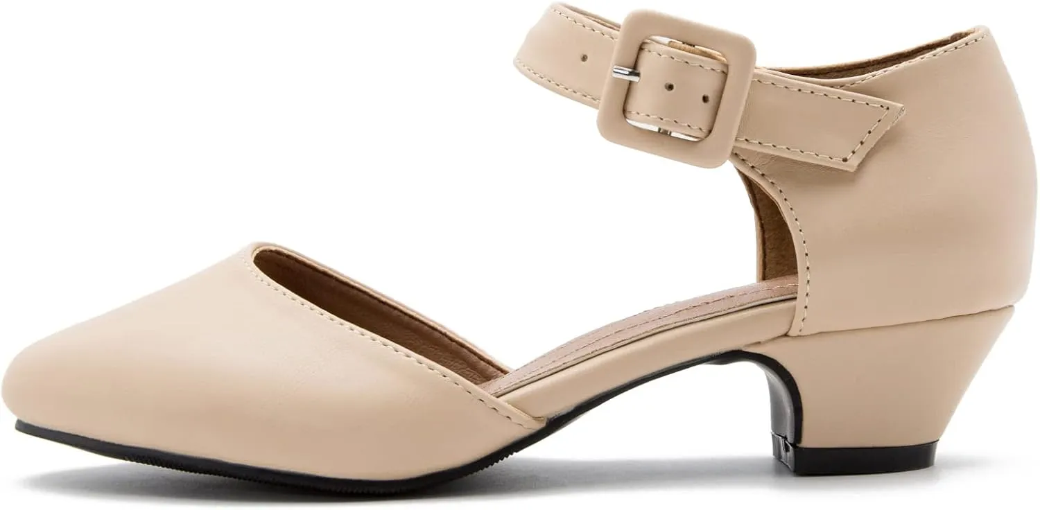 Enelauge Women's Ankle Strap Closed Toe Low Chunky Heel Dress Work Pumps