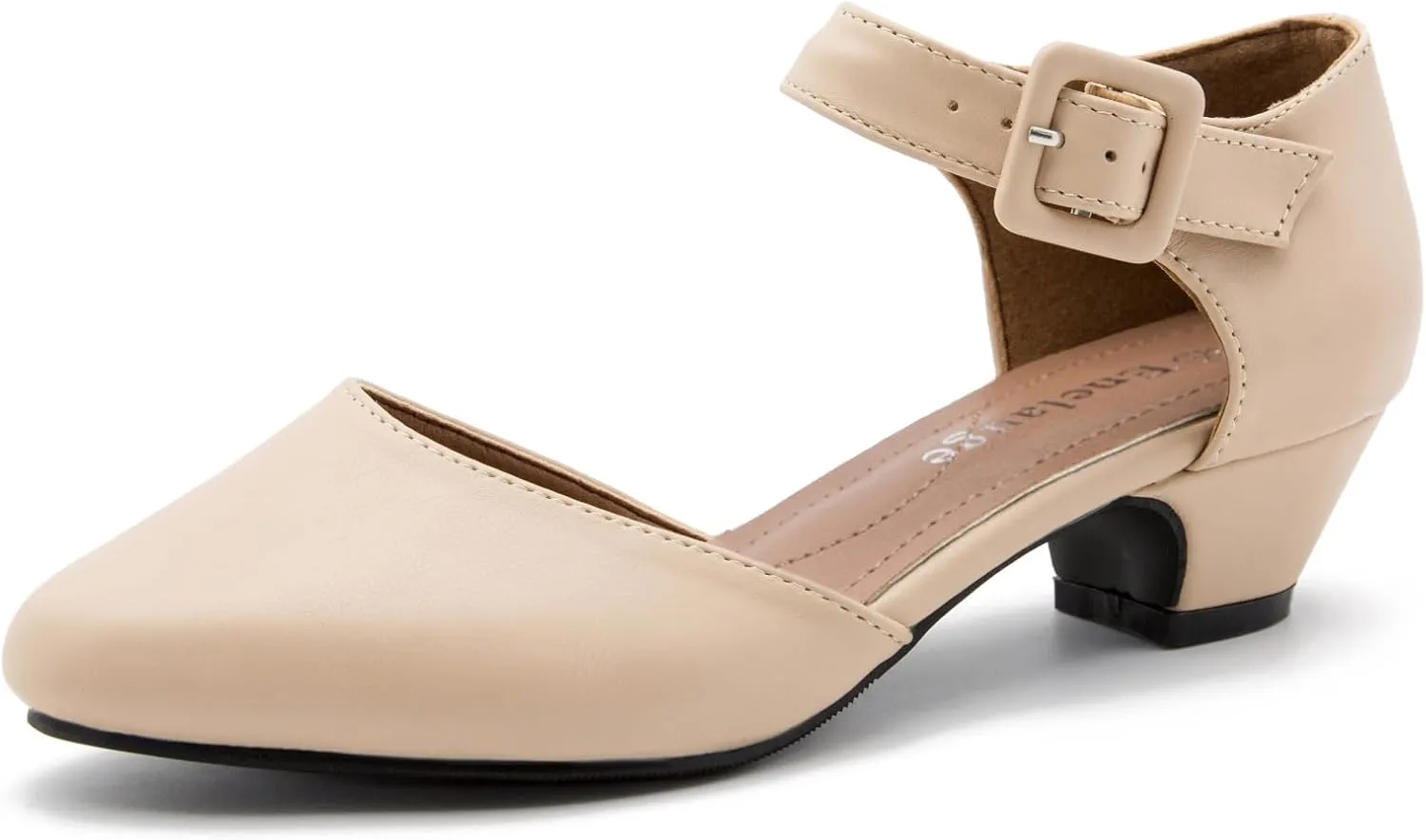 Enelauge Women's Ankle Strap Closed Toe Low Chunky Heel Dress Work Pumps