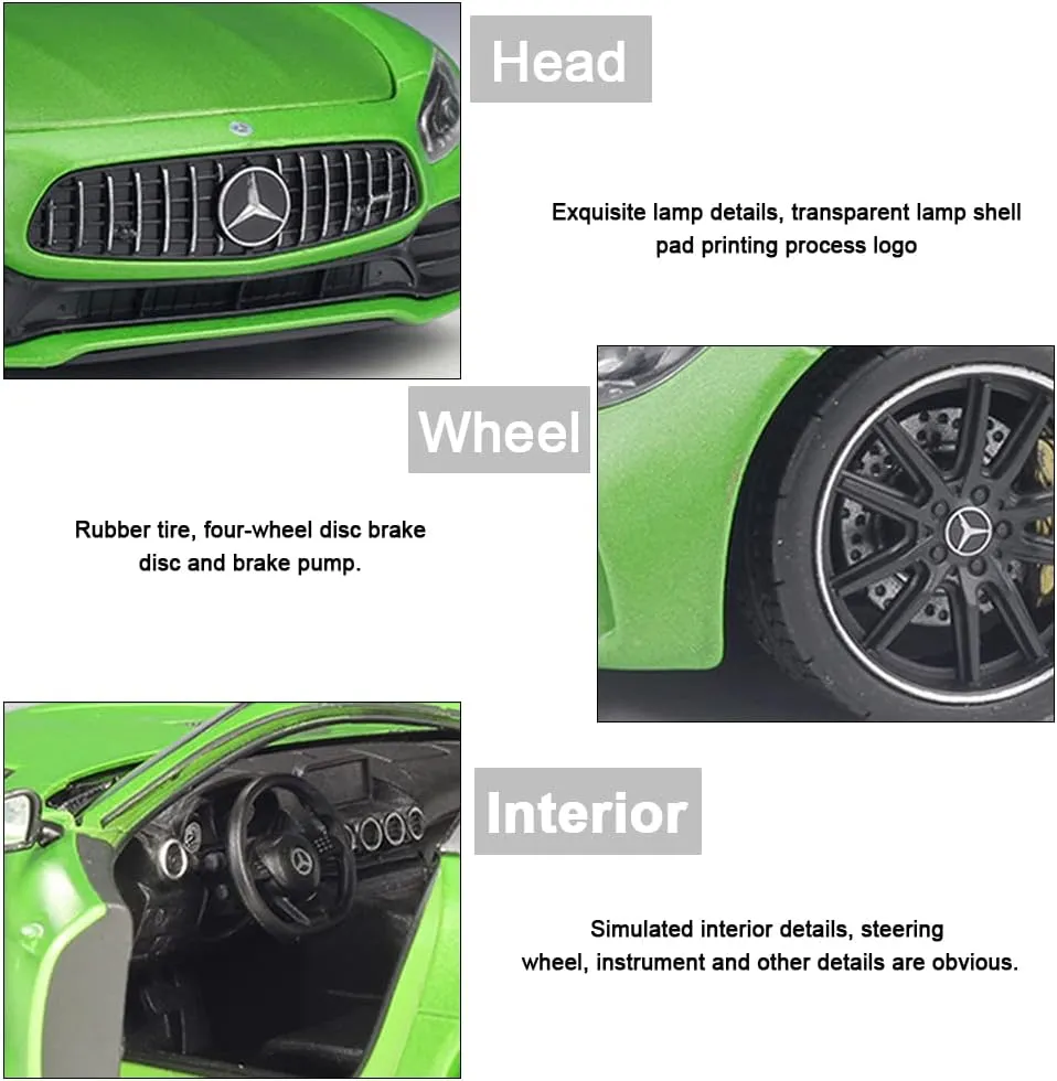 EROCK Exquisite car Model 1/24 Benz AMG GTR Toy Cars Model Car, Zinc Alloy Pull Back Toy car with Sound and Light for Kids Boy Girl Gift. (Green)