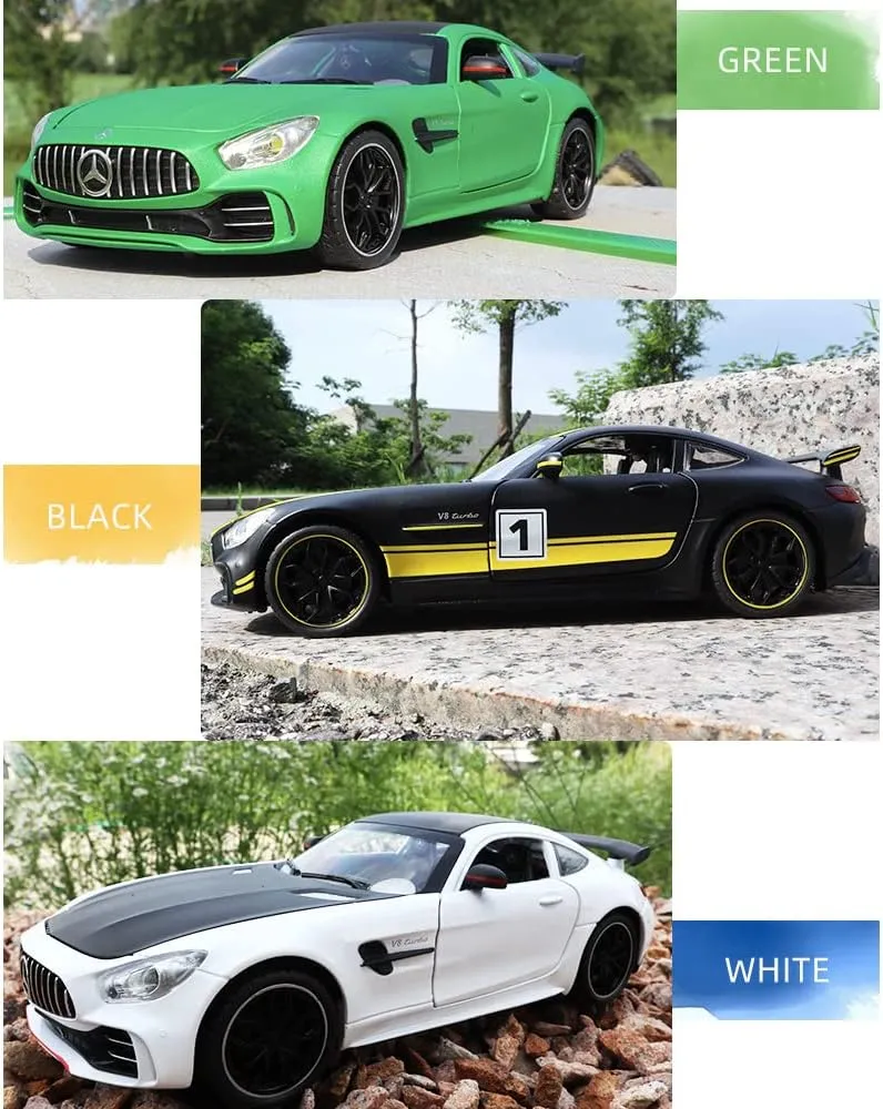 EROCK Exquisite car Model 1/24 Benz AMG GTR Toy Cars Model Car, Zinc Alloy Pull Back Toy car with Sound and Light for Kids Boy Girl Gift. (Green)