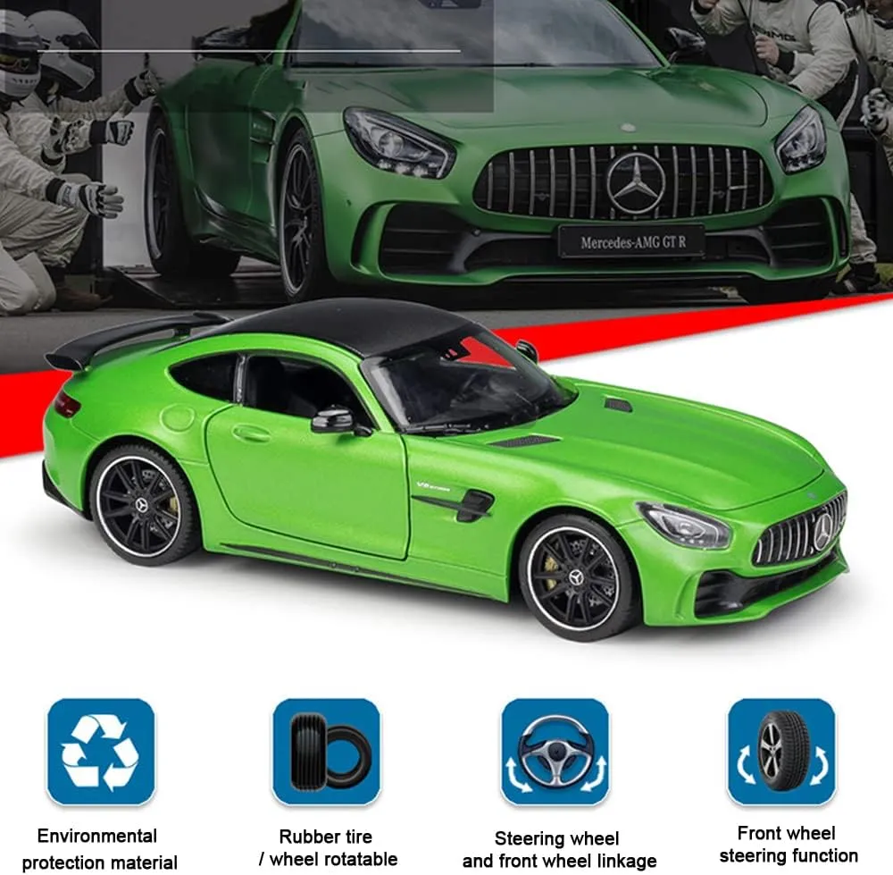 EROCK Exquisite car Model 1/24 Benz AMG GTR Toy Cars Model Car, Zinc Alloy Pull Back Toy car with Sound and Light for Kids Boy Girl Gift. (Green)