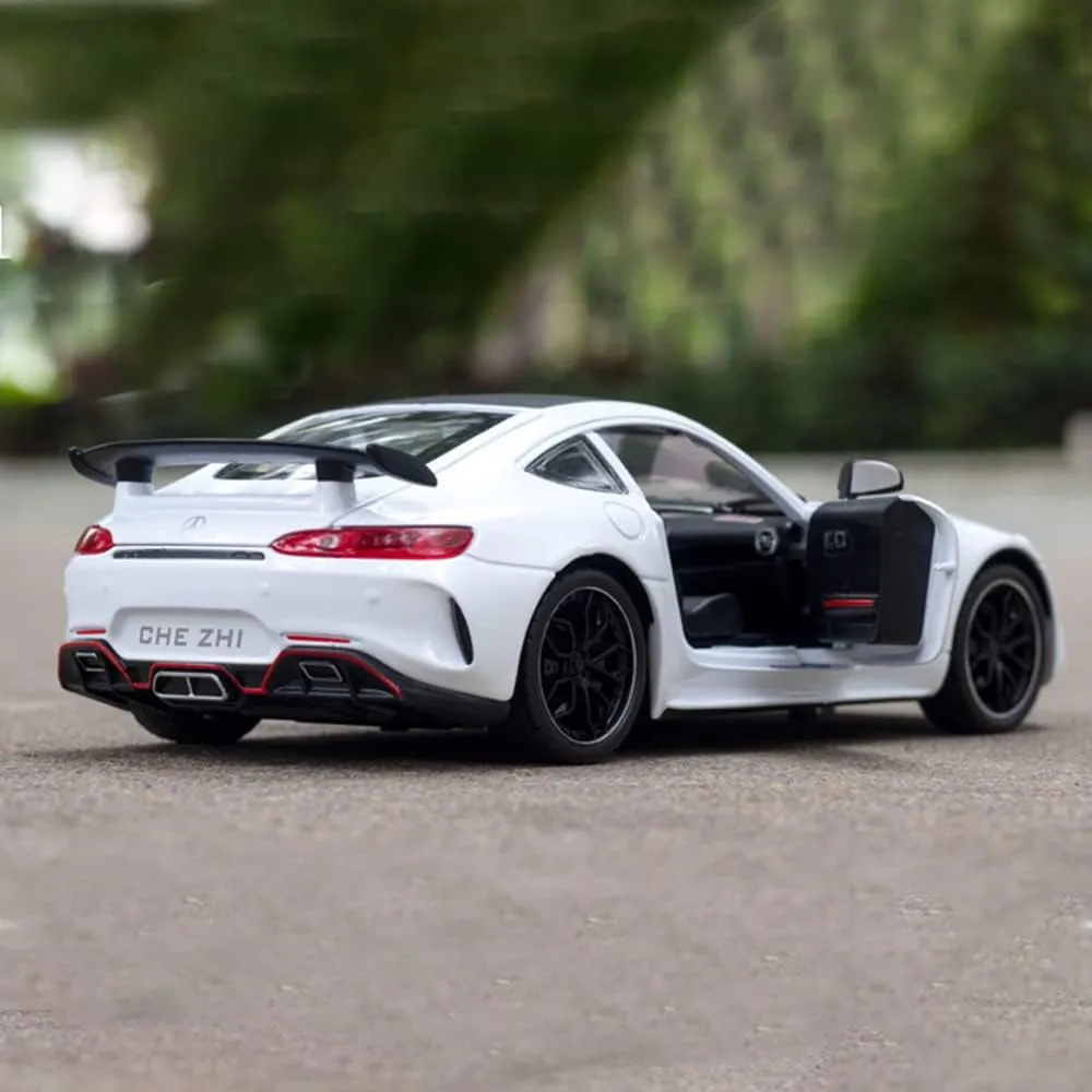 EROCK Exquisite car Model 1/24 Benz AMG GTR Toy Cars Model Car, Zinc Alloy Pull Back Toy car with Sound and Light for Kids Boy Girl Gift. (White)