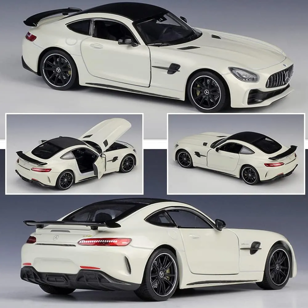 EROCK Exquisite car Model 1/24 Benz AMG GTR Toy Cars Model Car, Zinc Alloy Pull Back Toy car with Sound and Light for Kids Boy Girl Gift. (White)