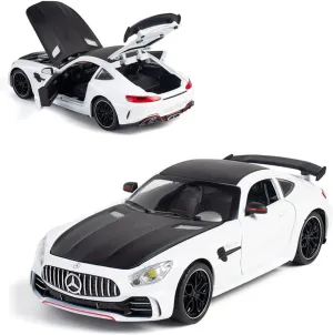 EROCK Exquisite car Model 1/24 Benz AMG GTR Toy Cars Model Car, Zinc Alloy Pull Back Toy car with Sound and Light for Kids Boy Girl Gift. (White)
