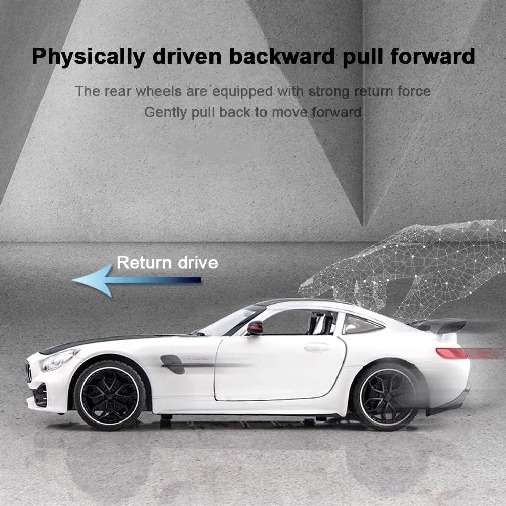 EROCK Exquisite car Model 1/24 Benz AMG GTR Toy Cars Model Car, Zinc Alloy Pull Back Toy car with Sound and Light for Kids Boy Girl Gift. (White)