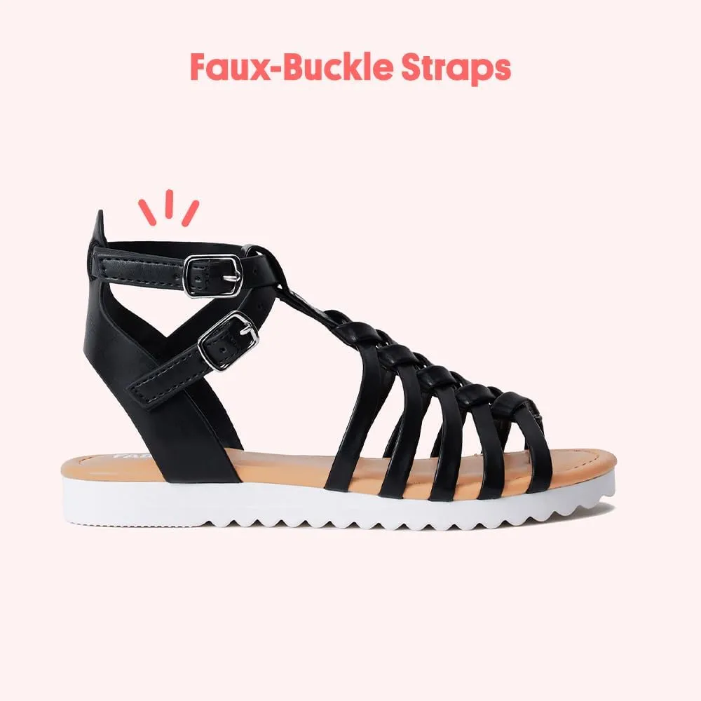 FabKids Girls Gladiator Sandals Braided Strappy Flats Sandal Summer Open Toe Holiday Party Dress Shoes for Toddler Little Kid Big Kid