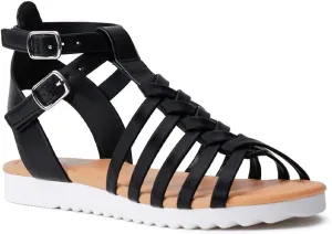 FabKids Girls Gladiator Sandals Braided Strappy Flats Sandal Summer Open Toe Holiday Party Dress Shoes for Toddler Little Kid Big Kid