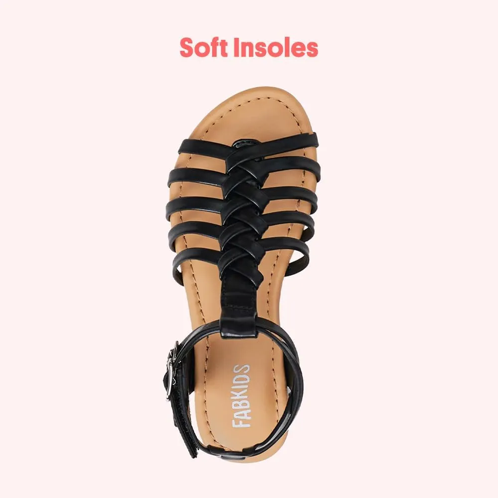 FabKids Girls Gladiator Sandals Braided Strappy Flats Sandal Summer Open Toe Holiday Party Dress Shoes for Toddler Little Kid Big Kid