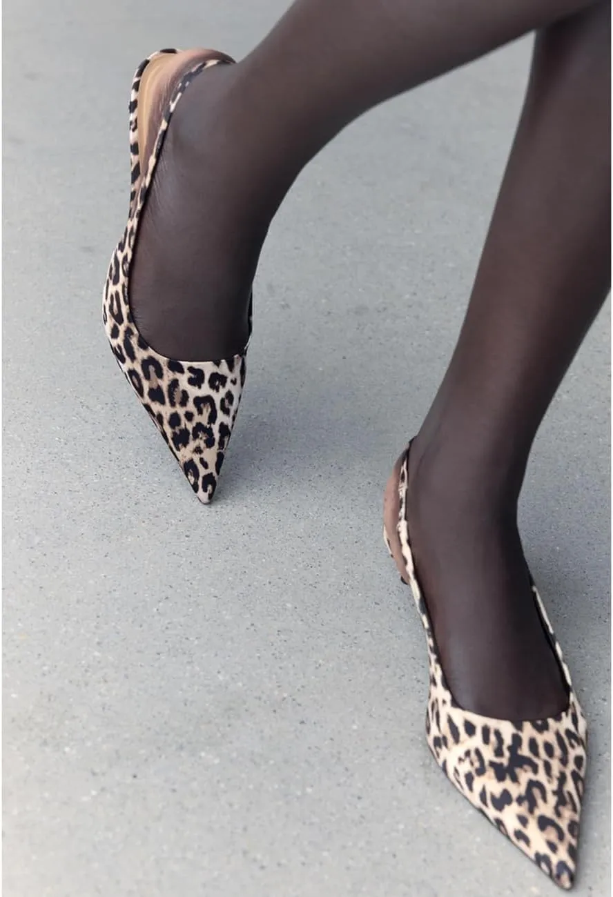 Fashion Leopard Print Slingback Pumps Shoes for Women Pointed Toe Kitten Heels