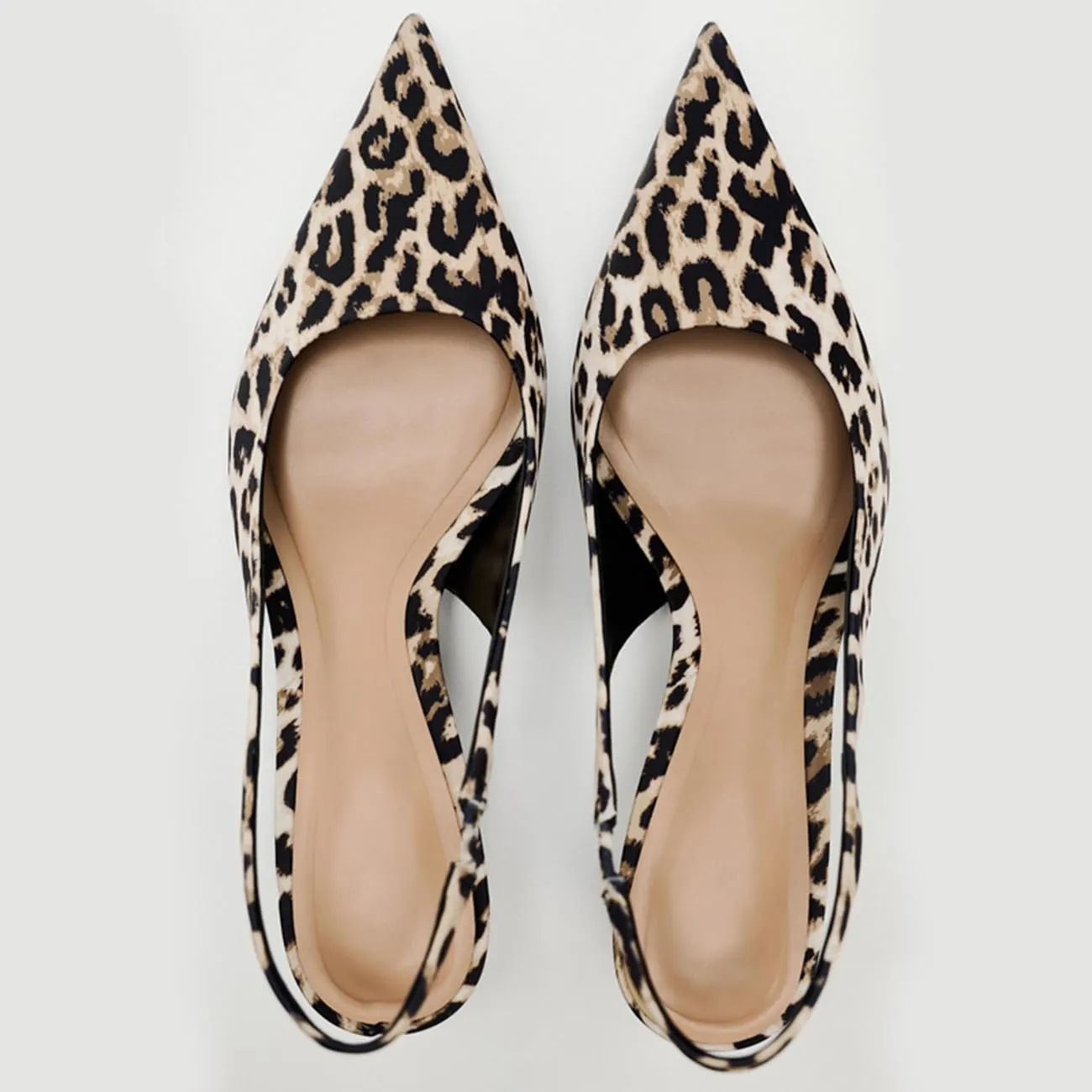 Fashion Leopard Print Slingback Pumps Shoes for Women Pointed Toe Kitten Heels