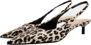 Fashion Leopard Print Slingback Pumps Shoes for Women Pointed Toe Kitten Heels