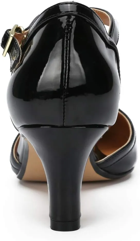 fereshte Women's Men's Mary Jane T-Strap Round Toe Mid Kitten Heel Pumps Shoes