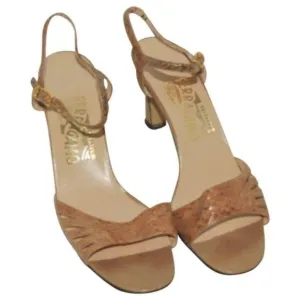 Ferragamo Tan Snakeskin Open Toe Sandals