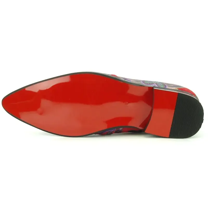 Fiesso FI-7133 Red Floral Metal Tip Loafers