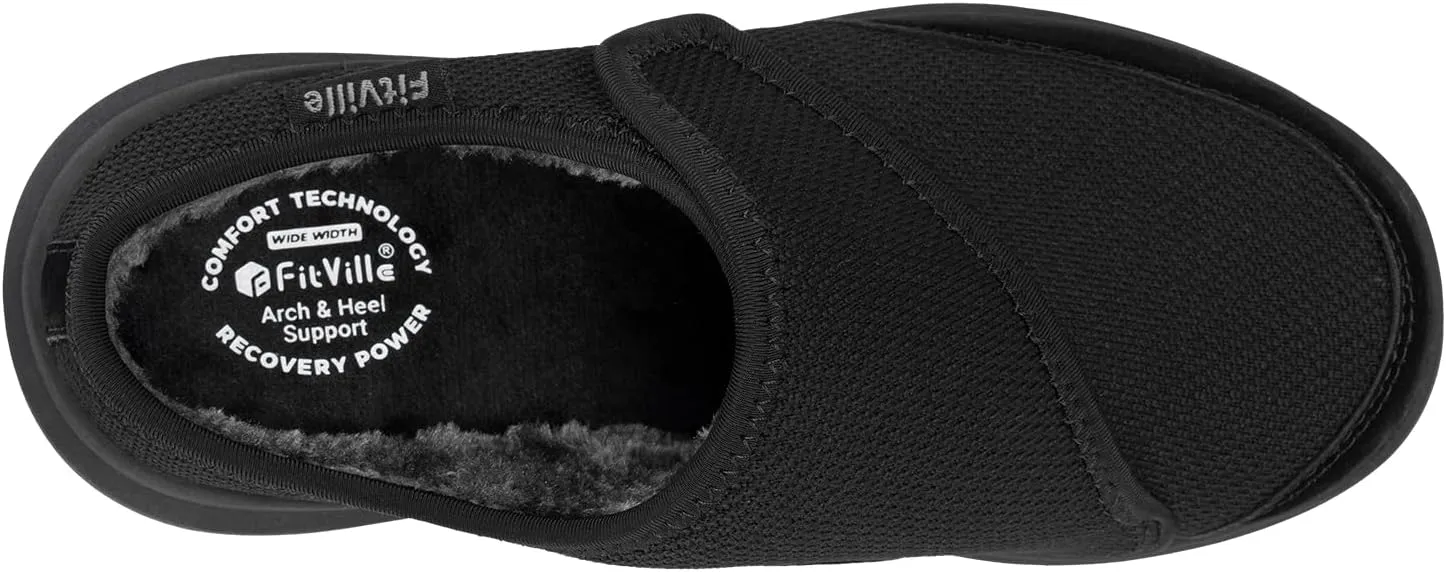 FitVille Women's Wide Width Recovery Winter Slippers Orthopedic Fleece Lining Clogs for Foot Pain Relief with Arch Support for Indoor & Outdoor