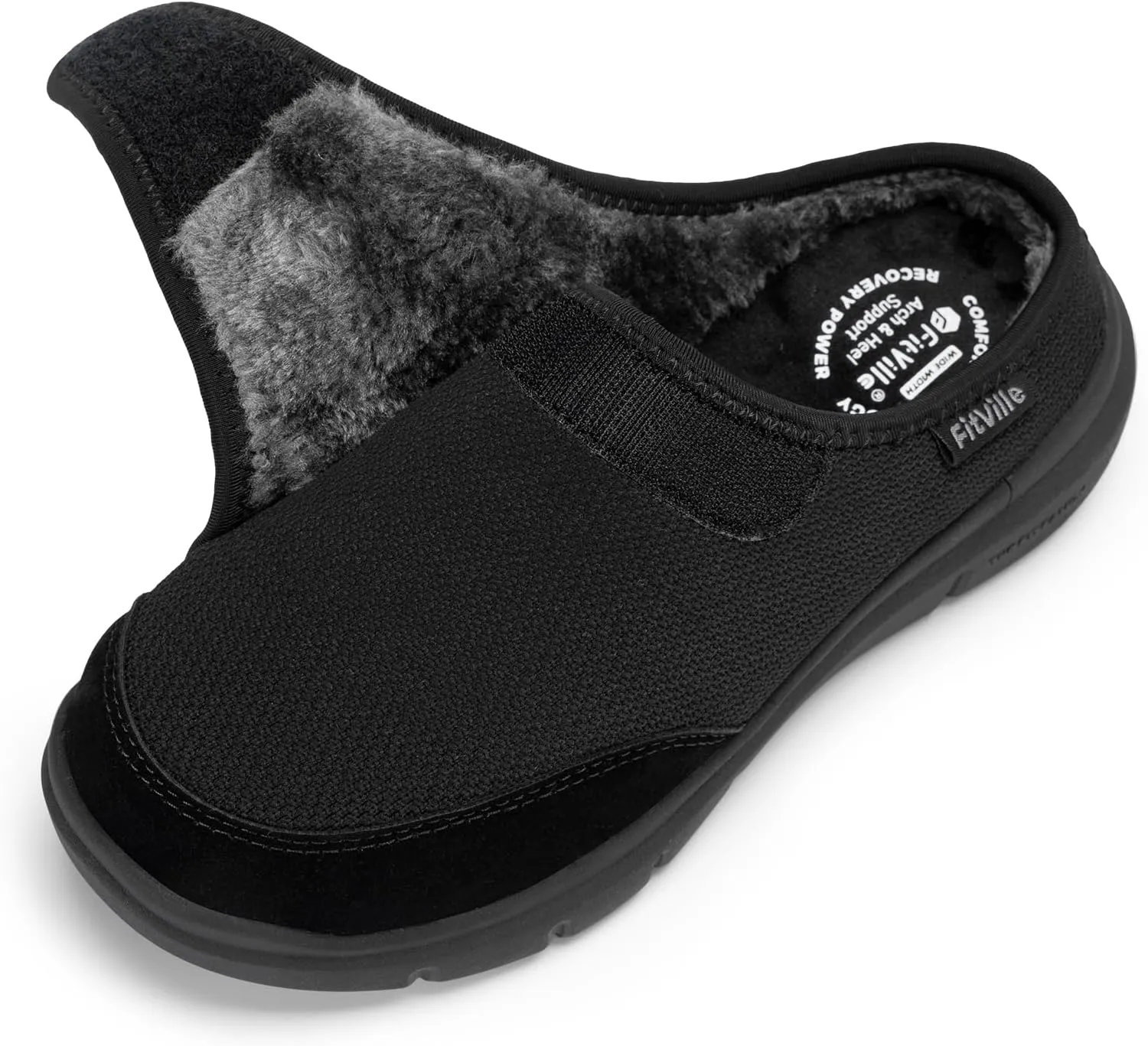 FitVille Women's Wide Width Recovery Winter Slippers Orthopedic Fleece Lining Clogs for Foot Pain Relief with Arch Support for Indoor & Outdoor