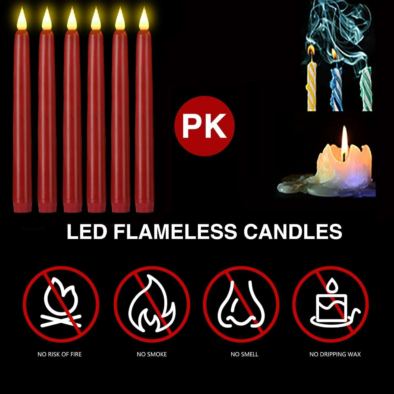 Flameless Taper Candles with Remote Control and Timer, Battery Operated LED Candlesticks with Flickering 3D Flame, 9.6 Inches Plastic Tall Candles for Christmas, Wedding and Home Decor (Red, 15)