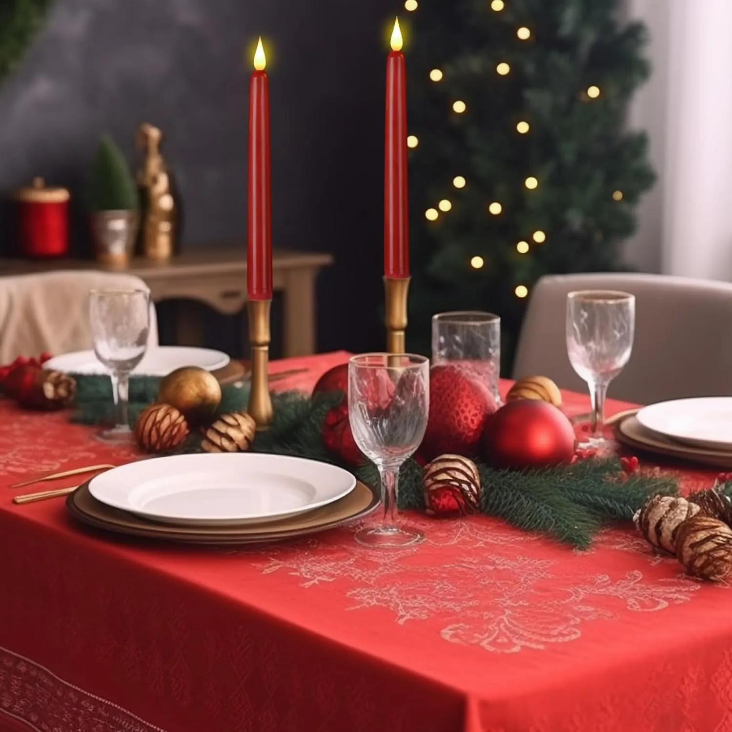 Flameless Taper Candles with Remote Control and Timer, Battery Operated LED Candlesticks with Flickering 3D Flame, 9.6 Inches Plastic Tall Candles for Christmas, Wedding and Home Decor (Red, 15)