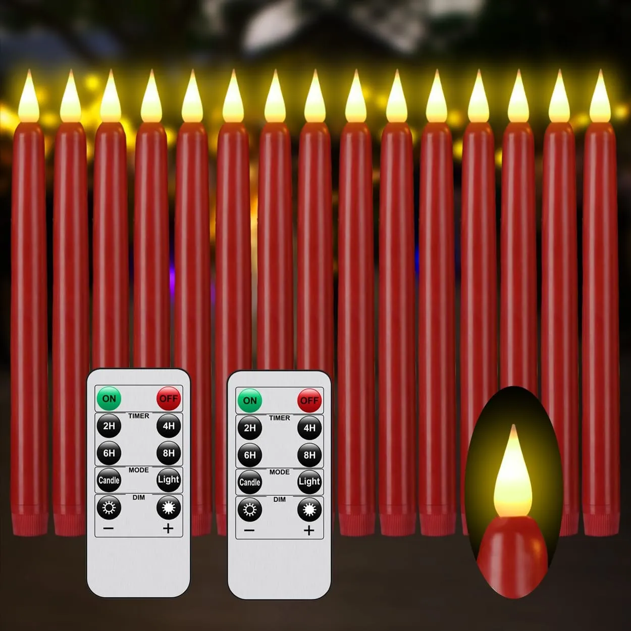 Flameless Taper Candles with Remote Control and Timer, Battery Operated LED Candlesticks with Flickering 3D Flame, 9.6 Inches Plastic Tall Candles for Christmas, Wedding and Home Decor (Red, 15)