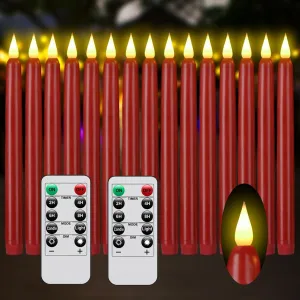 Flameless Taper Candles with Remote Control and Timer, Battery Operated LED Candlesticks with Flickering 3D Flame, 9.6 Inches Plastic Tall Candles for Christmas, Wedding and Home Decor (Red, 15)