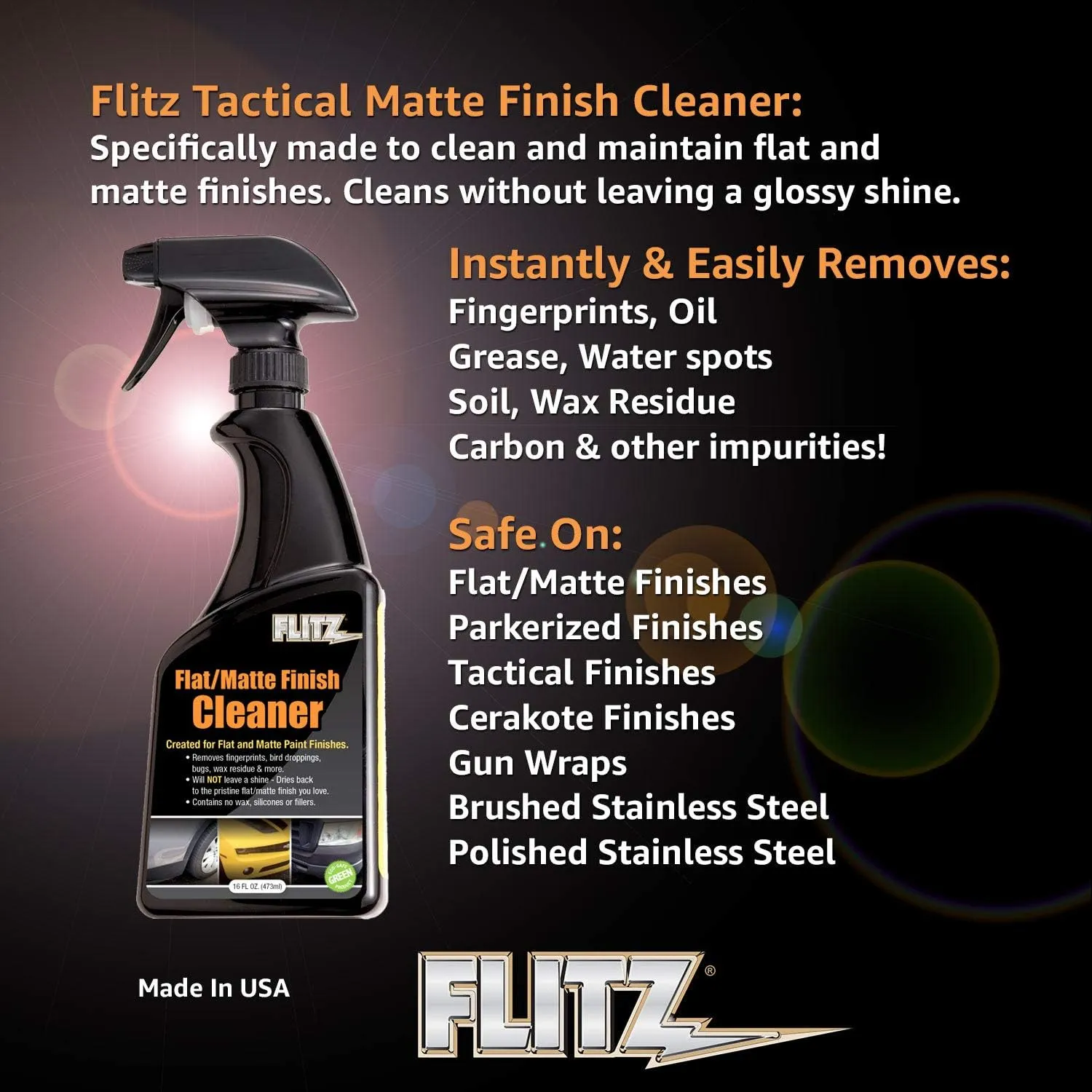 Flitz Flat Matte Finish Cleaner, Matte Spray Paint Wrap For Cars - Removes Dust and Oily Residue - Safe For All Paints - Made in the USA - 16 oz. Spray Bottle