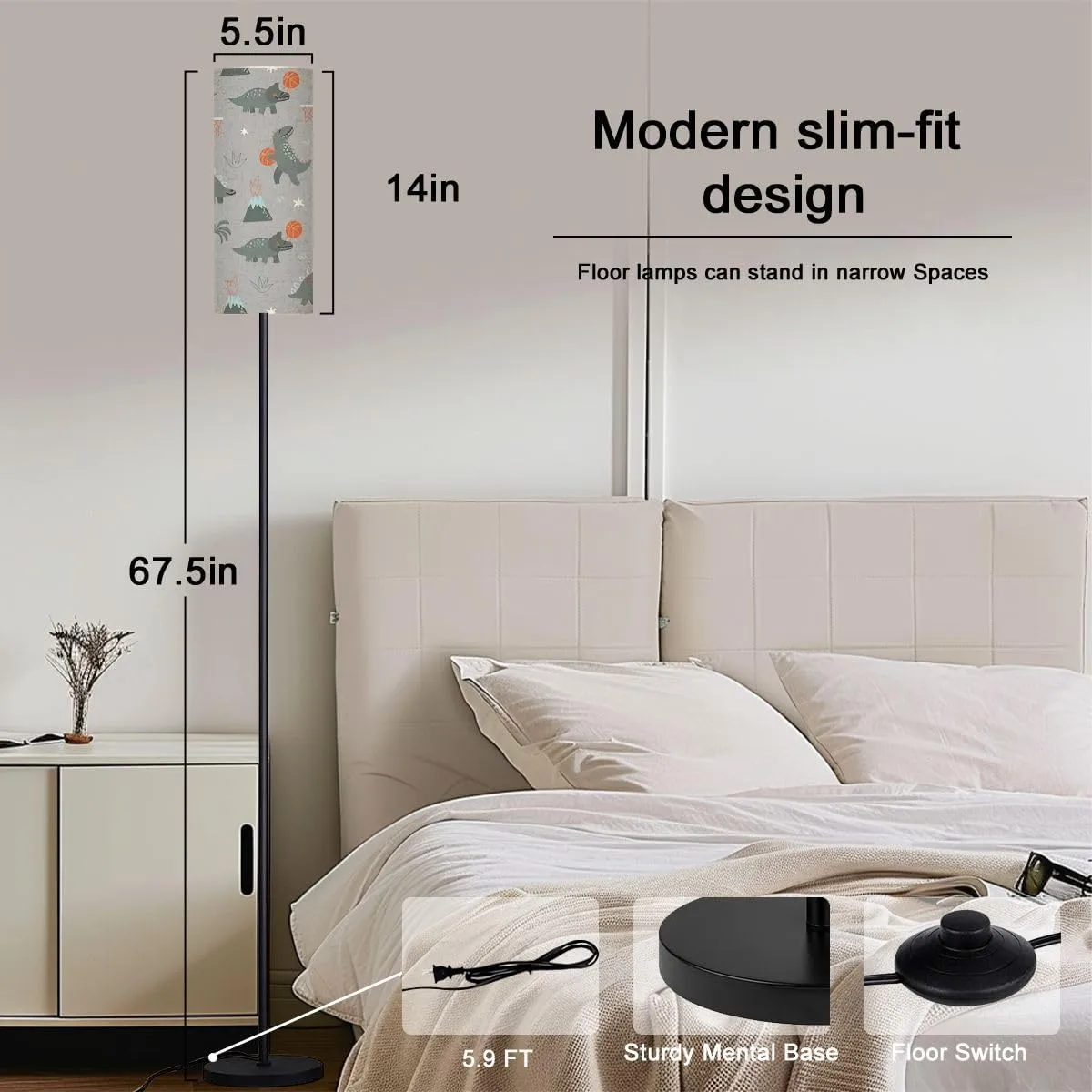 Floor Lamp for Living Room Cute Dinosaurs playing basketball flat style Cartoon dino basketball Light Stand Lamp with Remote Control Dimmable LED Tall Lamps for Bedrooms Reading Western Home Decor