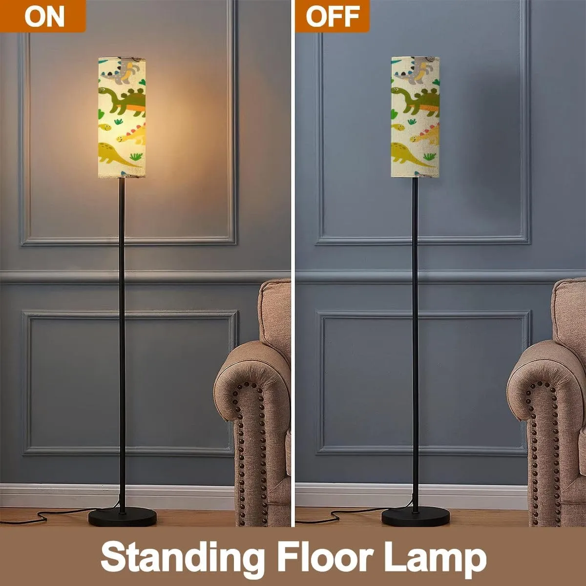 Floor Lamp for Living Room Cute dinosaurs seamless pattern flat childlike style Prehistoric Modern Standing Lamp Remote Control Dimmable Pole Lamp Corner Tall Lamp for Office Bedroom Reading