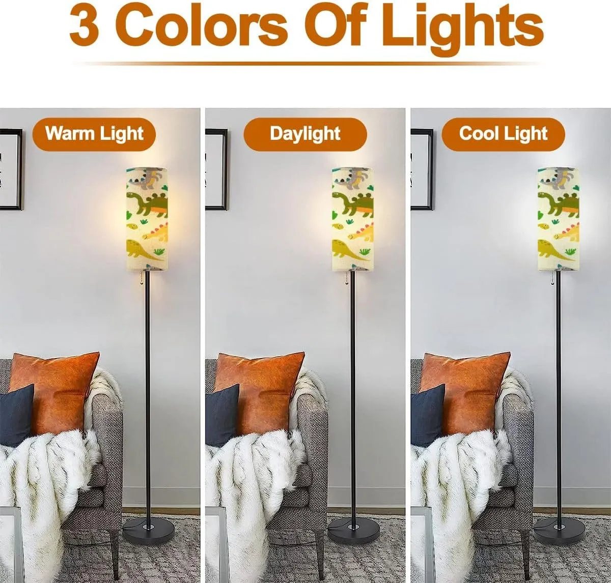 Floor Lamp for Living Room Cute dinosaurs seamless pattern flat childlike style Prehistoric Modern Standing Lamp Remote Control Dimmable Pole Lamp Corner Tall Lamp for Office Bedroom Reading