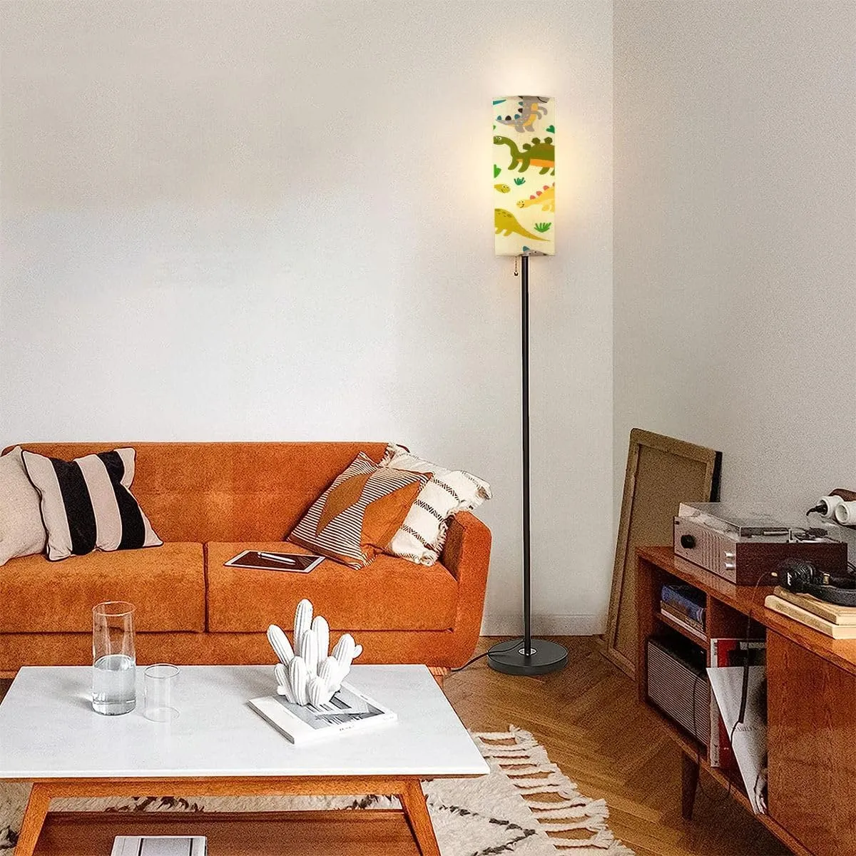 Floor Lamp for Living Room Cute dinosaurs seamless pattern flat childlike style Prehistoric Modern Standing Lamp Remote Control Dimmable Pole Lamp Corner Tall Lamp for Office Bedroom Reading