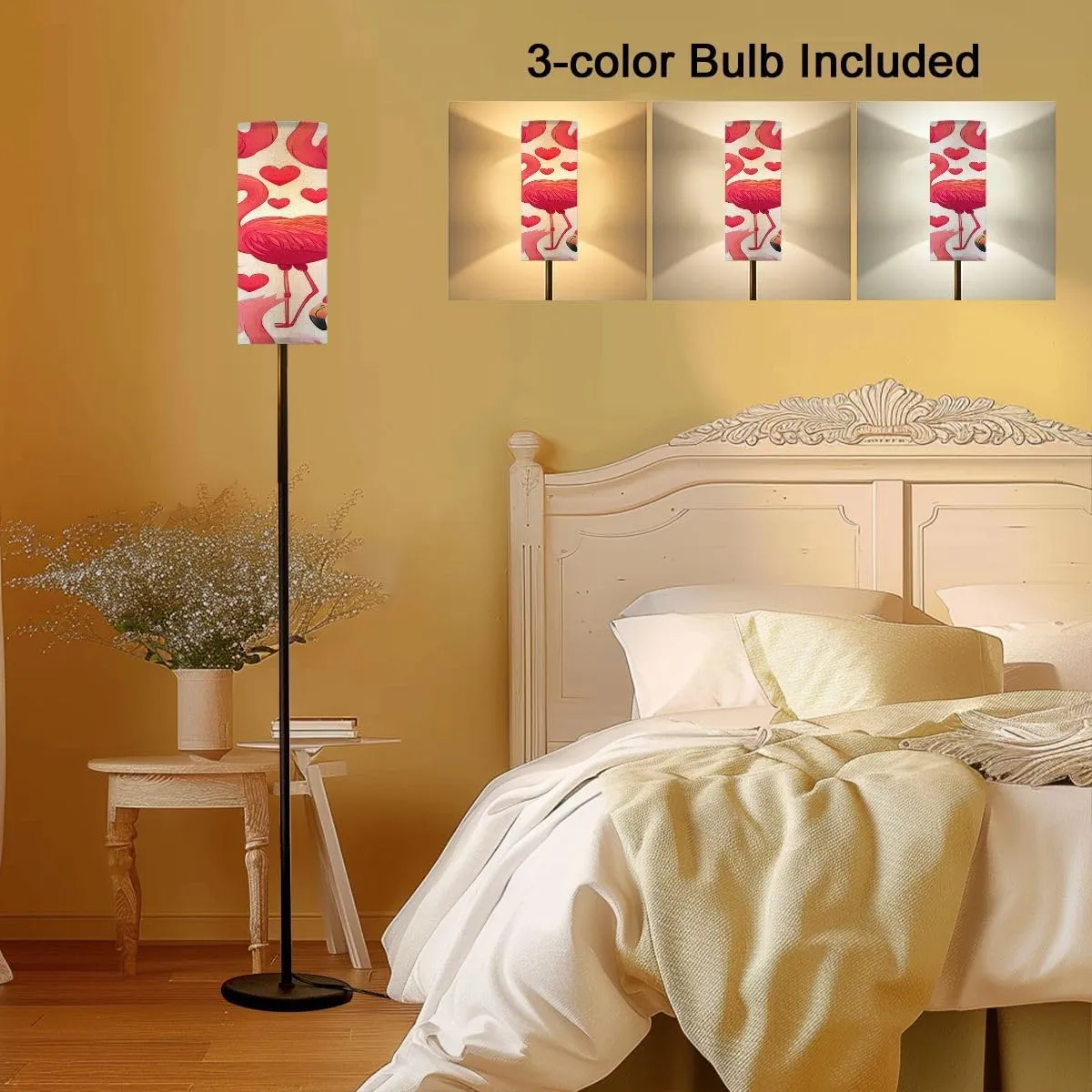 Floor Lamp for Living Room Pink Flamingos Hearts Transparent Pink Flamingo Flat Style Light Stand Lamp with Remote Control Dimmable LED Tall Lamps for Bedrooms Reading Western Home Decor