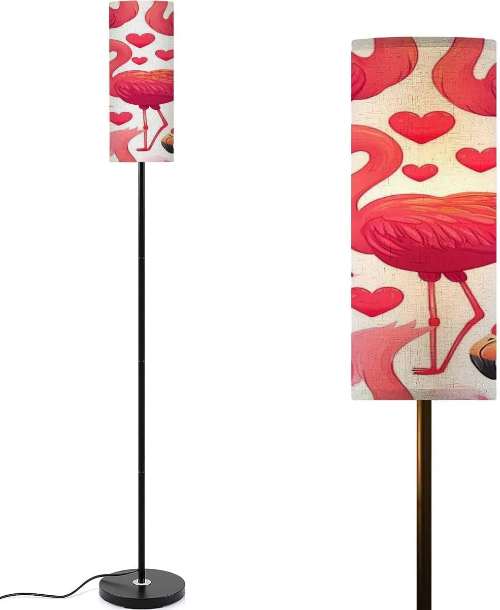 Floor Lamp for Living Room Pink Flamingos Hearts Transparent Pink Flamingo Flat Style Light Stand Lamp with Remote Control Dimmable LED Tall Lamps for Bedrooms Reading Western Home Decor