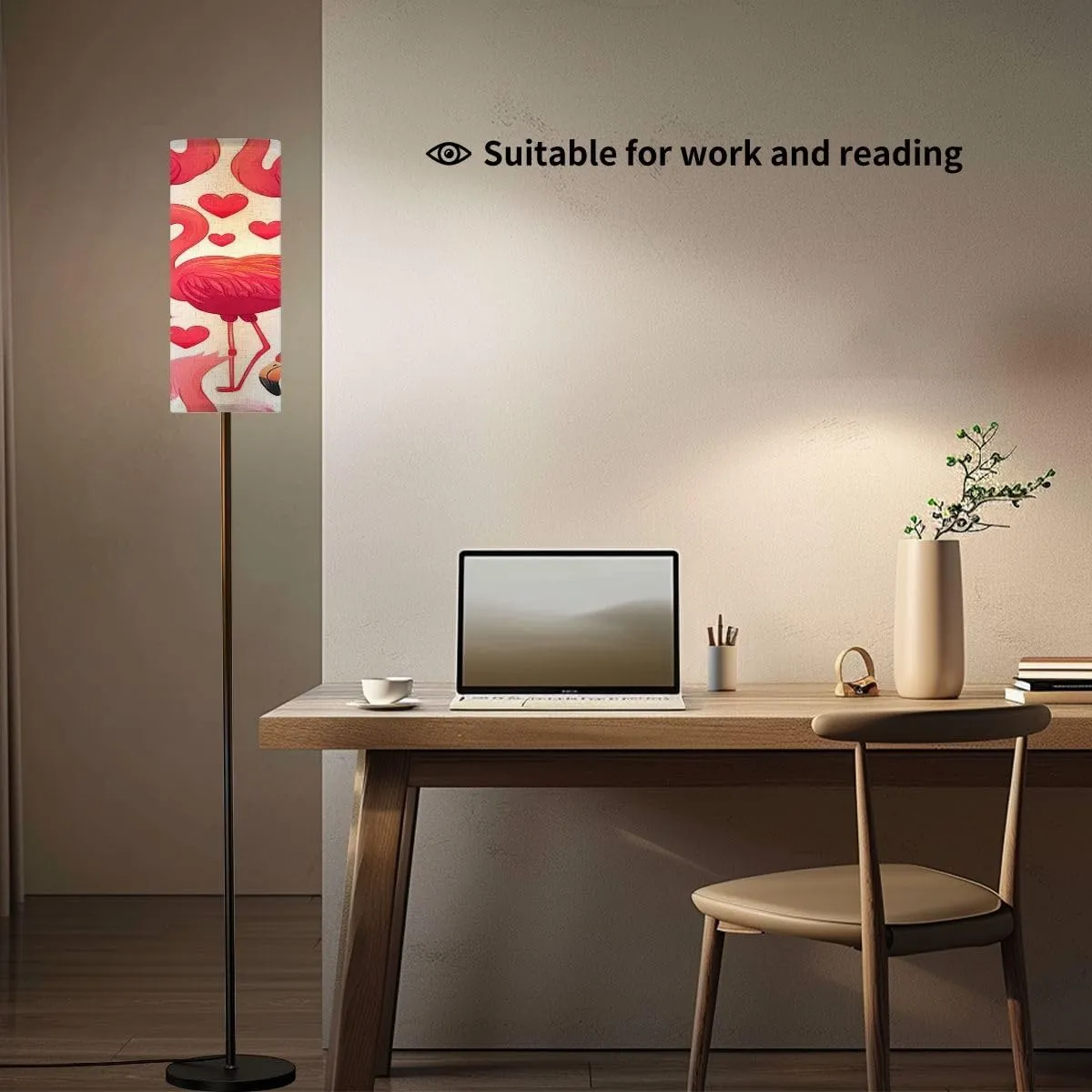 Floor Lamp for Living Room Pink Flamingos Hearts Transparent Pink Flamingo Flat Style Light Stand Lamp with Remote Control Dimmable LED Tall Lamps for Bedrooms Reading Western Home Decor