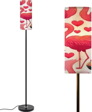 Floor Lamp for Living Room Pink Flamingos Hearts Transparent Pink Flamingo Flat Style Light Stand Lamp with Remote Control Dimmable LED Tall Lamps for Bedrooms Reading Western Home Decor