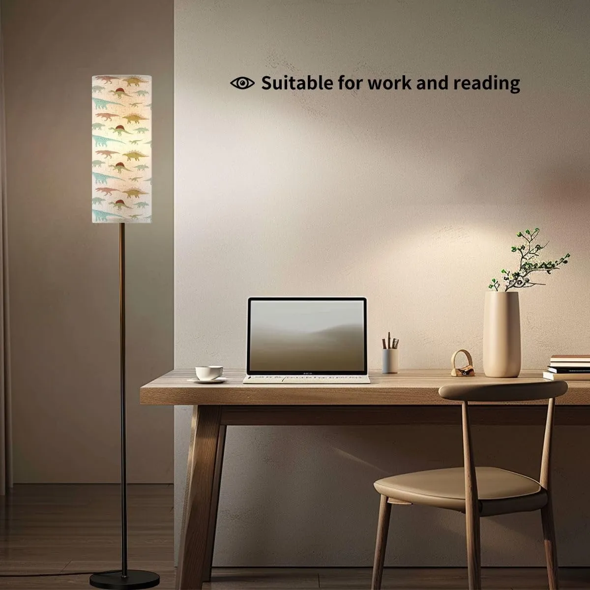 Floor Lamp for Living Room Seamless Pattern Flat Hand Drawn Dinosaurs White Light Stand Lamp with Remote Control Dimmable LED Tall Lamps for Bedrooms Reading Western Home Decor