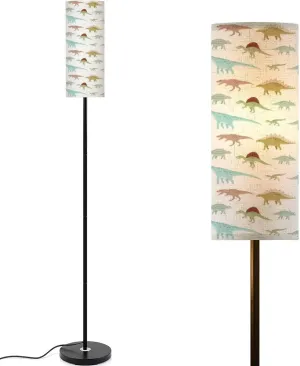 Floor Lamp for Living Room Seamless Pattern Flat Hand Drawn Dinosaurs White Light Stand Lamp with Remote Control Dimmable LED Tall Lamps for Bedrooms Reading Western Home Decor