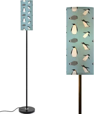 Floor Lamp for Living Room Seamless Pattern Flat Hand Drawn Penguin Blue Light Stand Lamp with Remote Control Dimmable LED Tall Lamps for Bedrooms Reading Western Home Decor