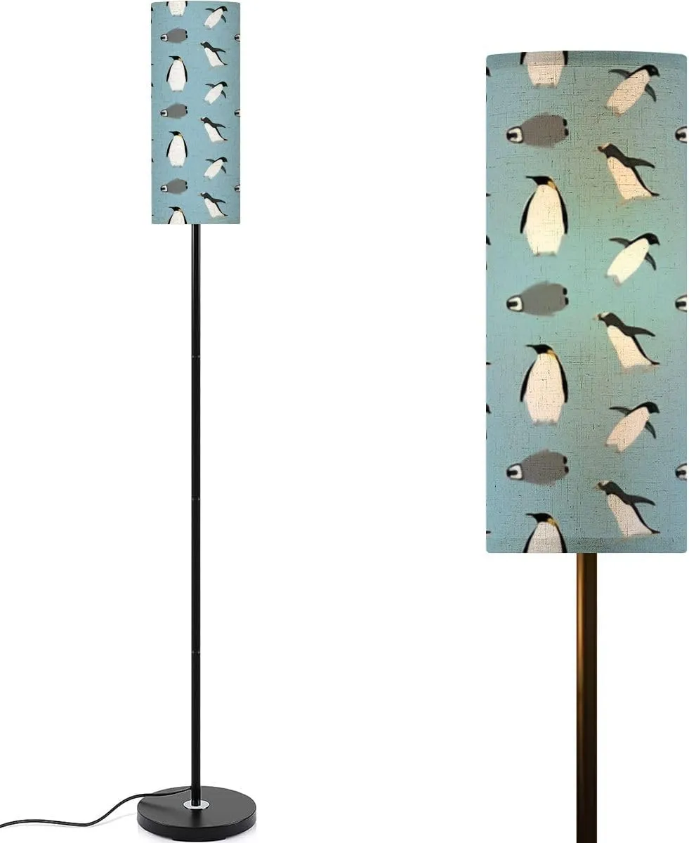 Floor Lamp for Living Room Seamless Pattern Flat Hand Drawn Penguin Blue Light Stand Lamp with Remote Control Dimmable LED Tall Lamps for Bedrooms Reading Western Home Decor