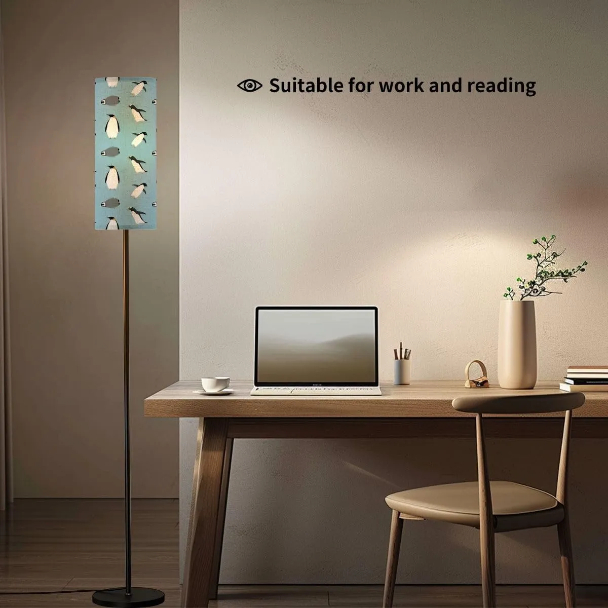Floor Lamp for Living Room Seamless Pattern Flat Hand Drawn Penguin Blue Light Stand Lamp with Remote Control Dimmable LED Tall Lamps for Bedrooms Reading Western Home Decor