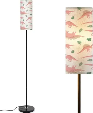 Floor Lamp for Living Room Seamless Pattern Pink Hand Drawn Flat Dinosaur White Light Stand Lamp with Remote Control Dimmable LED Tall Lamps for Bedrooms Reading Western Home Decor