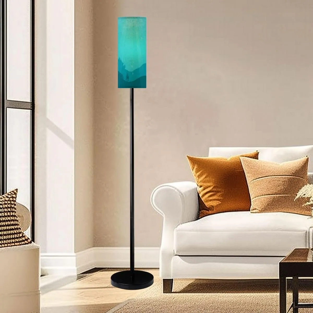 Floor Lamp for Living Room Underwater cartoon flat fish silhouette seaweed coral Ocean cute Light Stand Lamp with Remote Control Dimmable LED Tall Lamps for Bedrooms Reading Western Home Decor