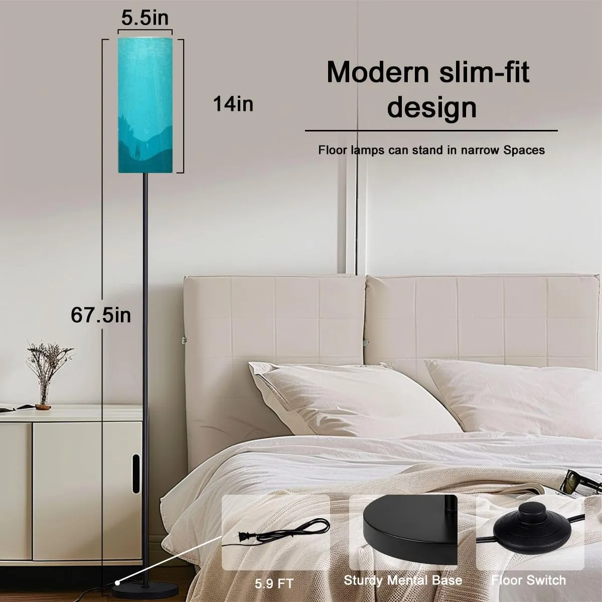 Floor Lamp for Living Room Underwater cartoon flat fish silhouette seaweed coral Ocean cute Light Stand Lamp with Remote Control Dimmable LED Tall Lamps for Bedrooms Reading Western Home Decor