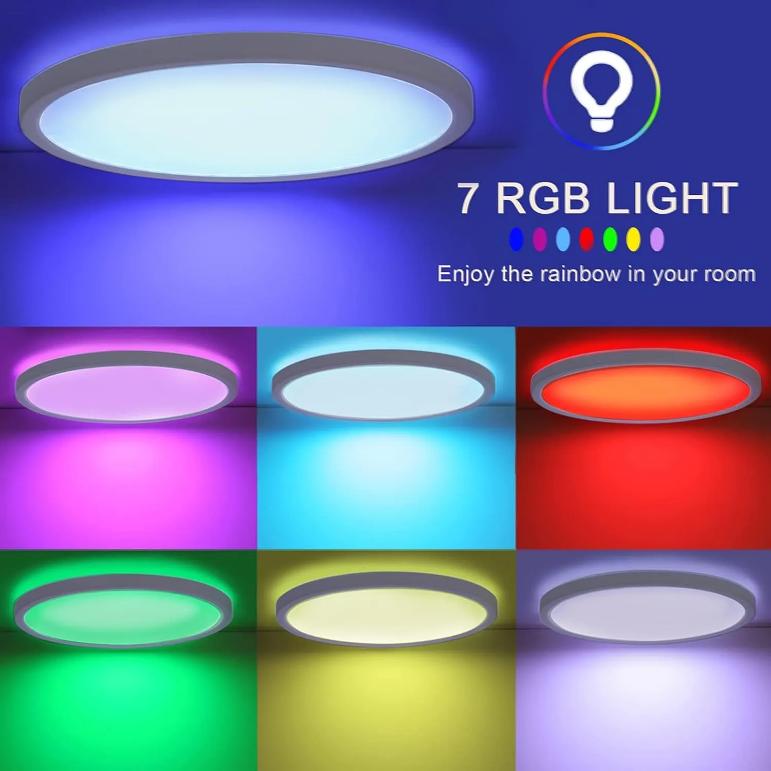 Flush Mount LED Ceiling Light Dimmable with Remote Control, 15.3 Inch 35W RGB Frontlight Close to Ceiling Light Fixture 3000-6500K, Modern Ultra-Thin Round Ceiling Lamp
