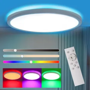 Flush Mount LED Ceiling Light Dimmable with Remote Control, 15.3 Inch 35W RGB Frontlight Close to Ceiling Light Fixture 3000-6500K, Modern Ultra-Thin Round Ceiling Lamp