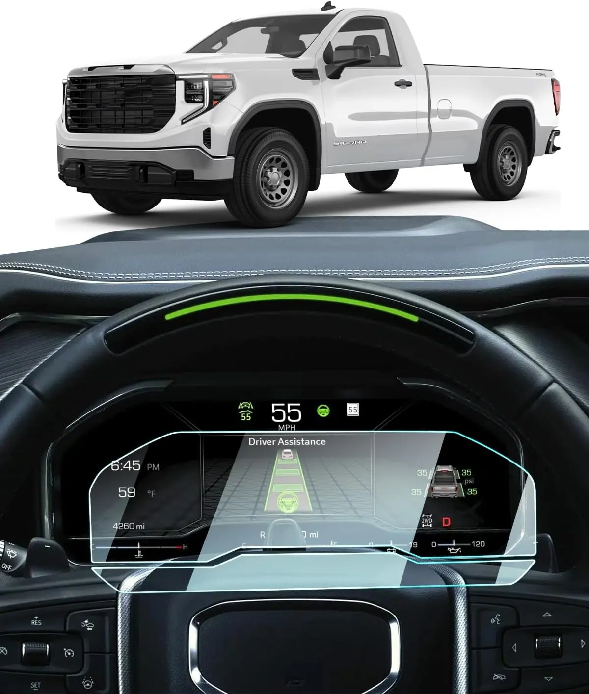 For 2025 GMC Sierra Screen Protector - (2PCS) 2022 2023 2024 2025 Sierra 1500/2500HD/3500HD Accessories 9H Tempered Glass 12.3 Inch Dashboard Touchscreen Anti-Scratch Fingerprints High Sensitivity