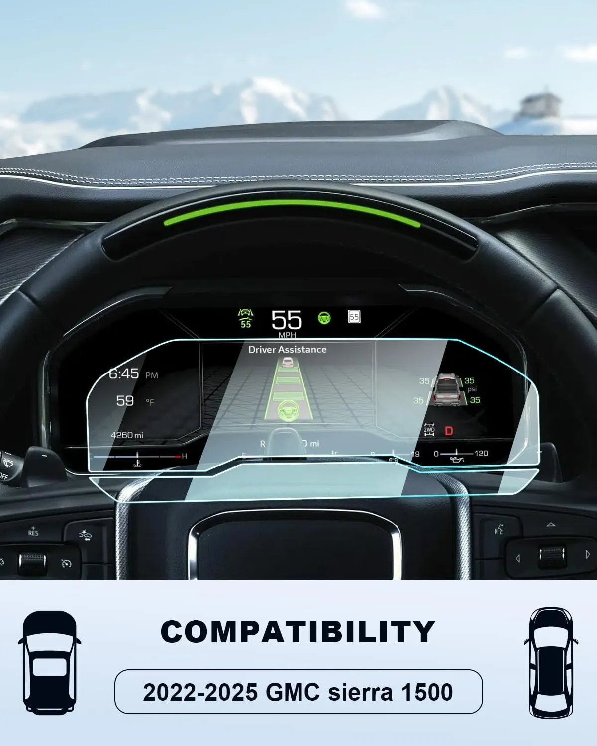 For 2025 GMC Sierra Screen Protector - (2PCS) 2022 2023 2024 2025 Sierra 1500/2500HD/3500HD Accessories 9H Tempered Glass 12.3 Inch Dashboard Touchscreen Anti-Scratch Fingerprints High Sensitivity