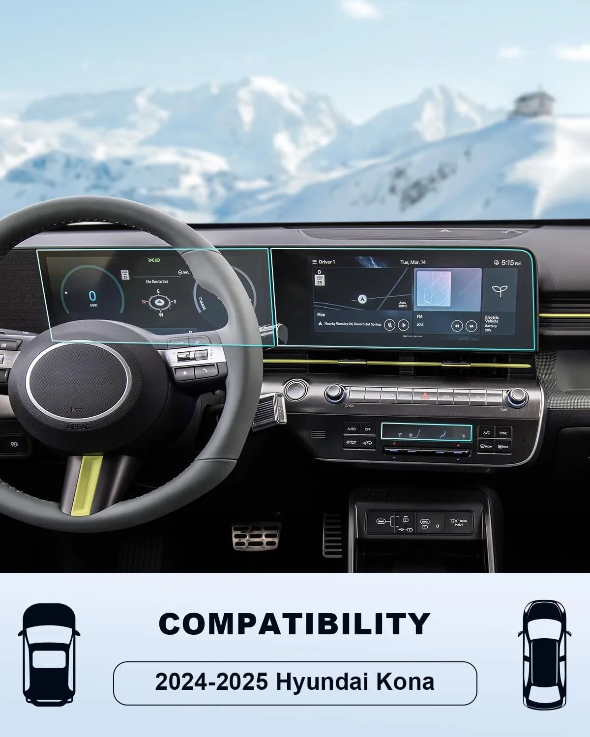 For 2025 Hyundai Kona Screen Protector -(6PCS)2024 2025 Kona(SE/SEL/N Line/Limited) Accessories HD Transparent Nano Film 12.3Inch Navigation Display Dashboard&Air Conditioning Touchscreen Anti-Scratch