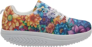 FOR U DESIGNS Vintage Floral Print Fitness Walking Sneaker Casual Women's Wedges Platform Shoes