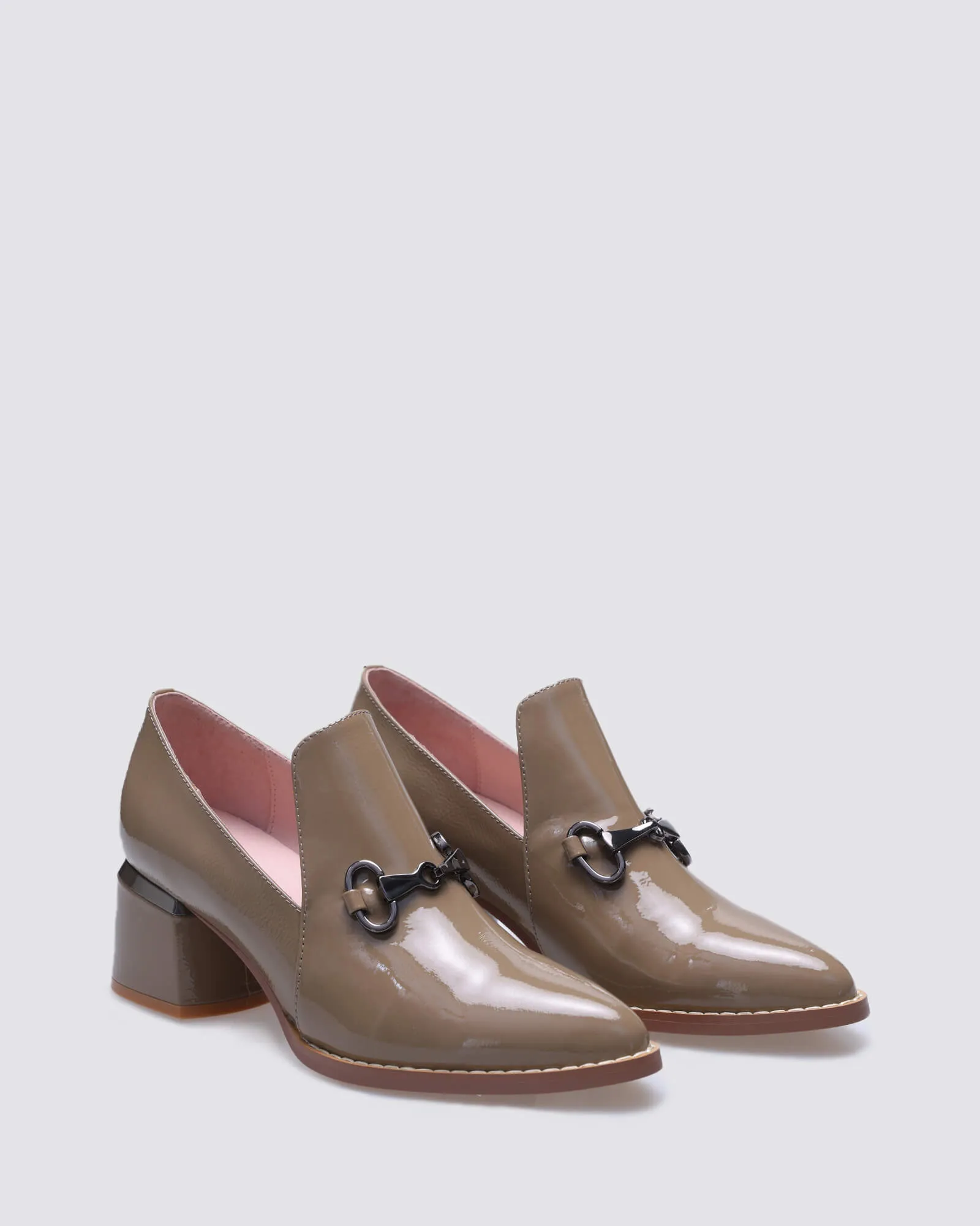 FOREVER LOAFERS TAUPE PATENT LEATHER