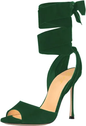 FOWT Women Fashion Open Almond Toe Ankle Wrap Sandals High Stiletto Heels D'orsay Pumps Dress Party Shoes Size 4-15 M US