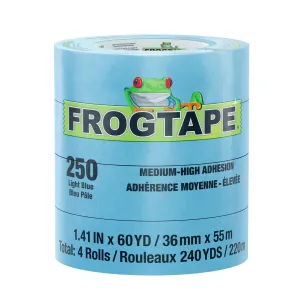 FrogTape 250 Light Blue Moderate Temperature Performance Grade Masking Tape, Medium-High Adhesion, 36mm x 55m, 4 Rolls per Pack (105328)